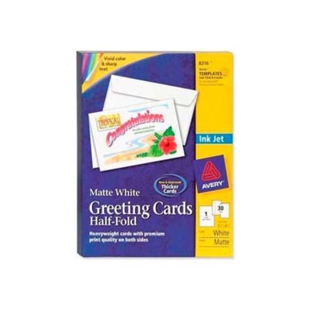 AVERY Avery® Half-Fold Greeting Card with Envelope, 8-1/2" x 5-1/2", Matte, White, 30 Sheets/Pack 8316